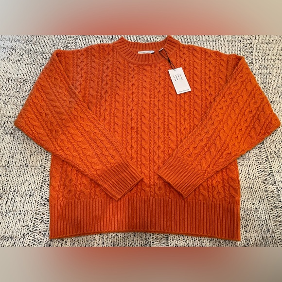 Equipment Women’s Etive Cable Knit Wool Cashmere Sweater Orange, Size S, NWOT